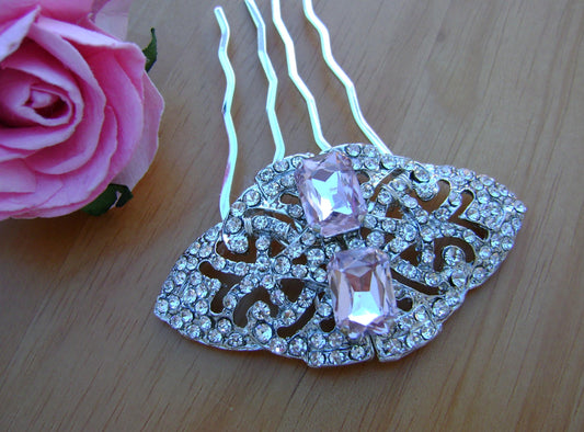 Hair Comb - Silver & Pink