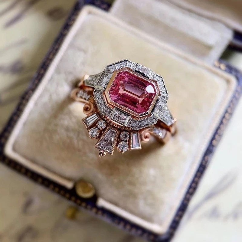 Rings - Rose Gold Ruby Crystal set