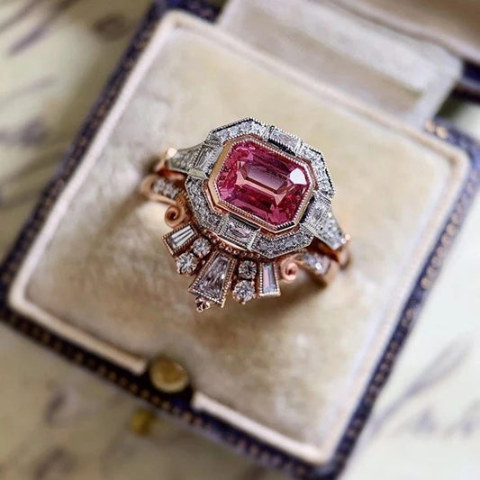 Rings - Rose Gold Ruby Crystal set