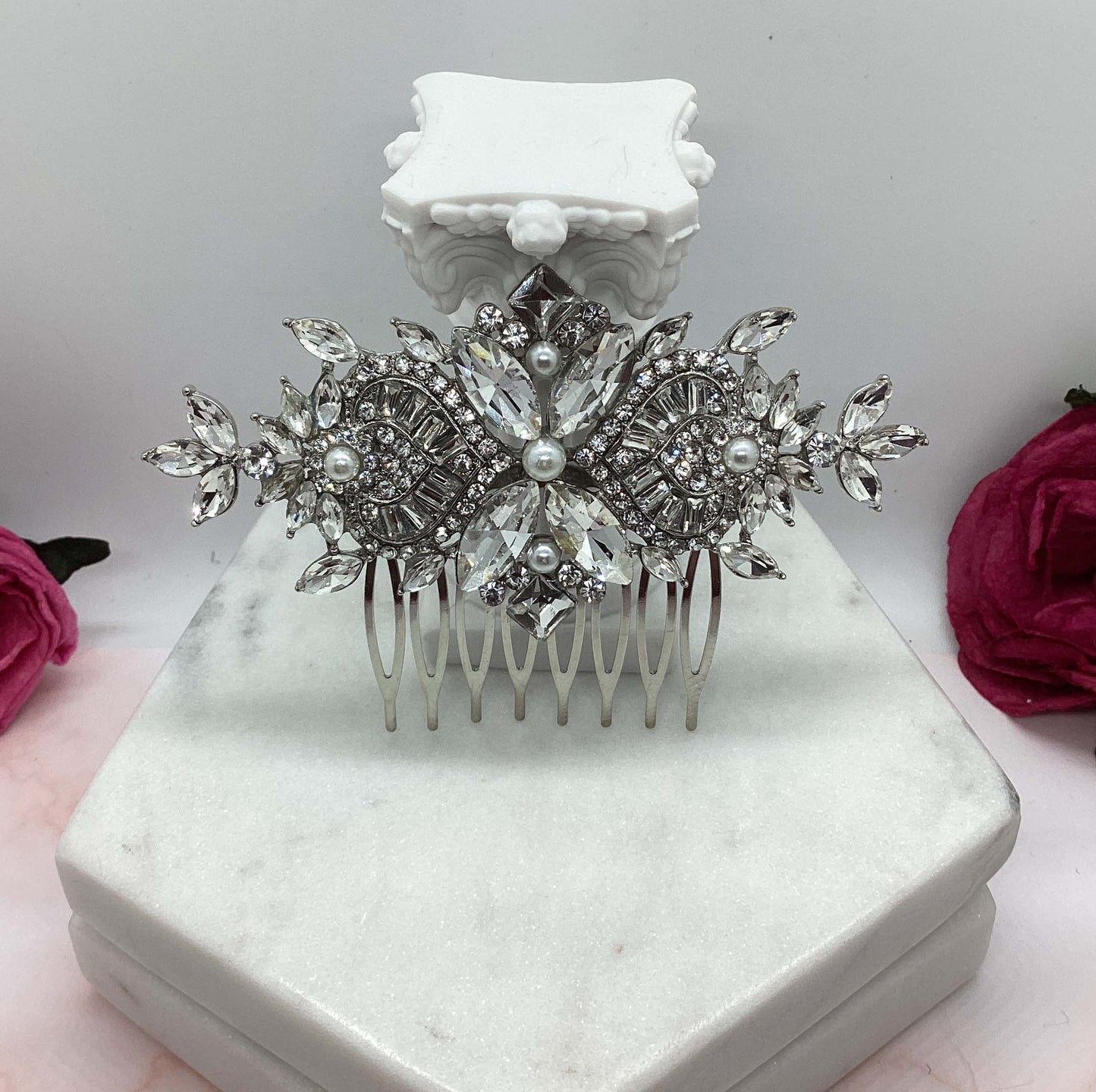Hair Comb - Silver Pearls