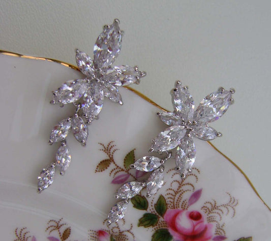 Earrings - Silver Cubic Zirconia Drop Earring