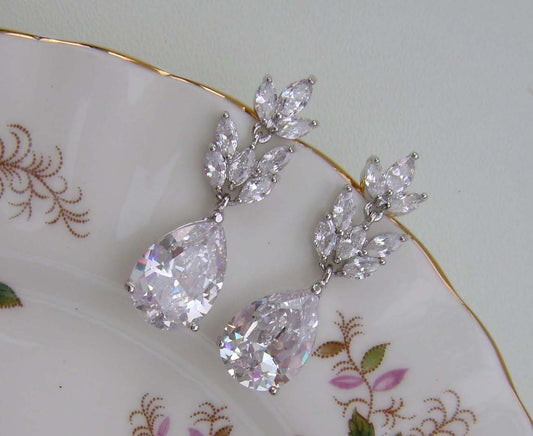Earrings - Silver Cubic Zirconia Drop Earring
