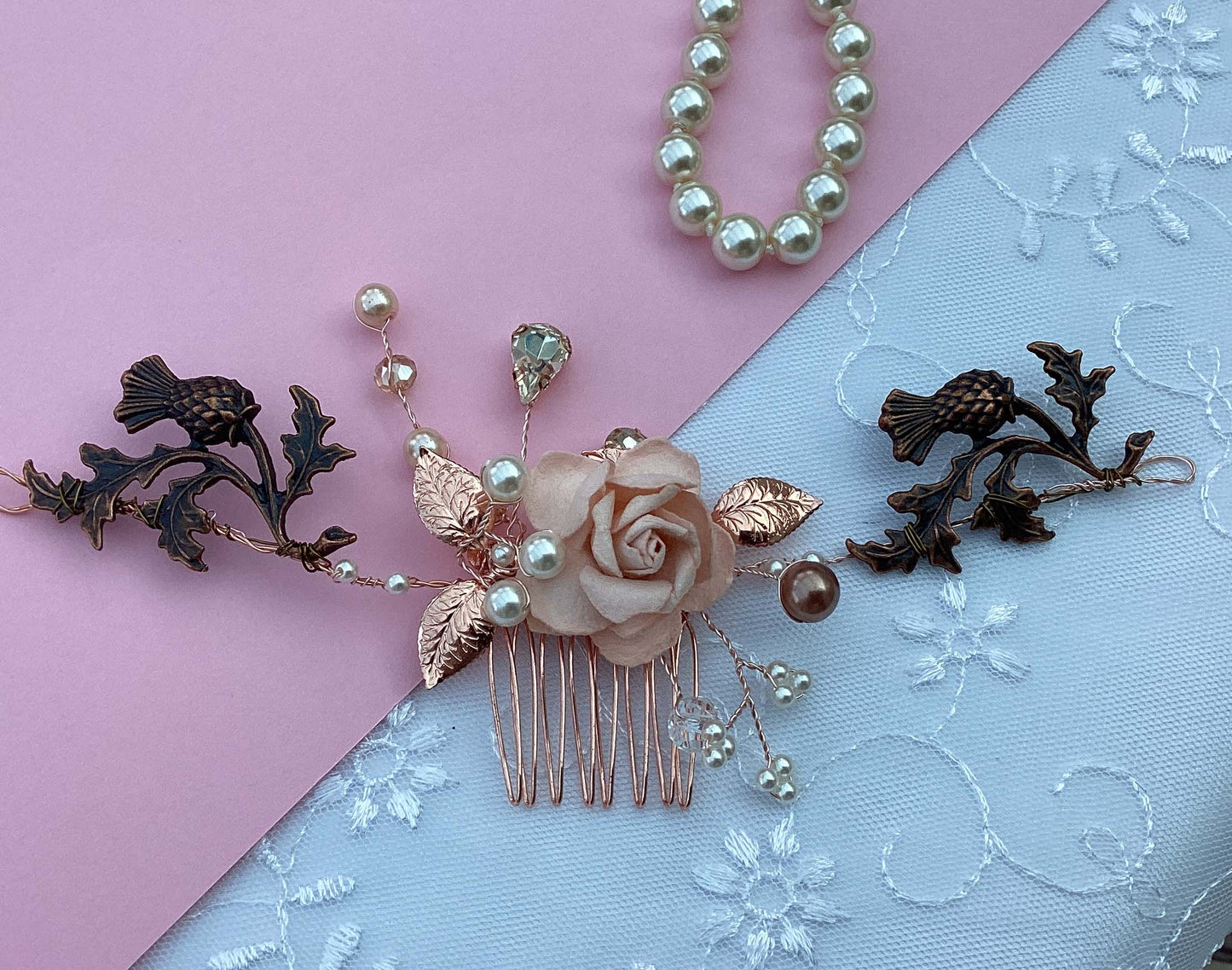 Hair Comb - Copper Scottish Thistles