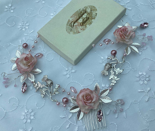 Scottish Thistles - Silver hair piece